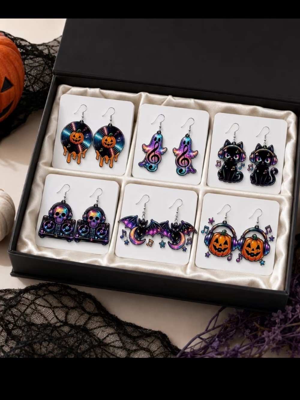 (A6) Set/6 Halloween Music Themed Earrings - Picture 4 of 5